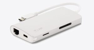 LMP USB-C mini Dock 8-port: HDMI, 3x USB 3.0, Ethernet, SD-MicroSD, USB-C charging Silver