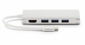 LMP USB-C mini Dock 8-port: HDMI, 3x USB 3.0, Ethernet, SD-MicroSD, USB-C charging Silver
