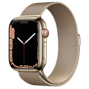 Apple Watch S7 Cellular, 45mm Gold Stainless Steel Case with Gold Milanese Loop