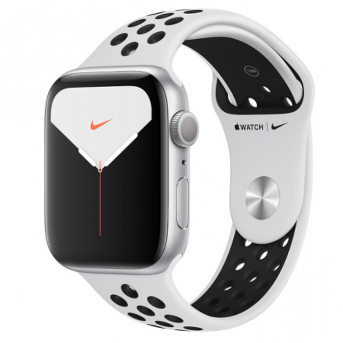 Apple Watch Series 5, Nike Silver Aluminum Case with Pure Platinum-Black Nike Sport Band 44mm, GPS