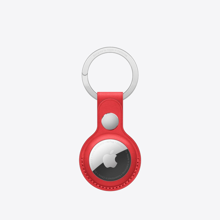 Apple AirTag Leather Key Ring Red