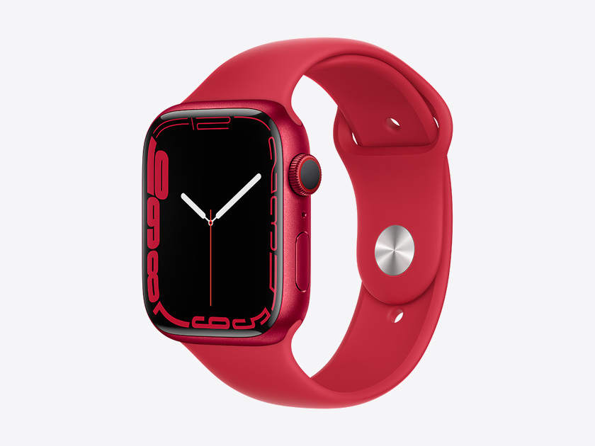 Apple Watch Series 7, RED Aluminum Case with RED Sand Sport Band 45mm, GPS + Cellular