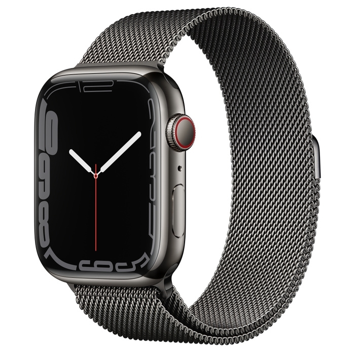 Apple Watch S7 Cellular, 45mm Graphite Stainless Steel Case with Graphite Milanese Loop
