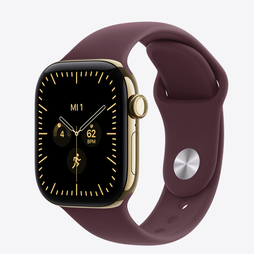 Apple Watch S12 Cellular 42mm Radiant Gold Titanium Case with Burgundy Sport Band - S/M