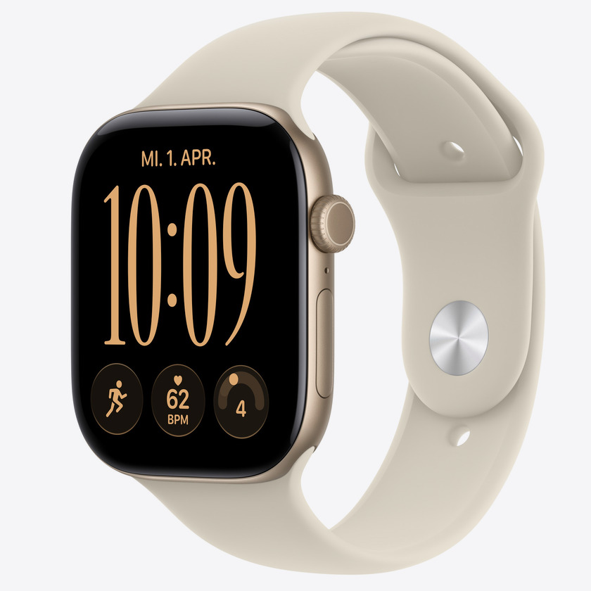 Apple Watch S12 Cellular 46mm Light Gold Aluminium Case with Sand Sport Band - M/L