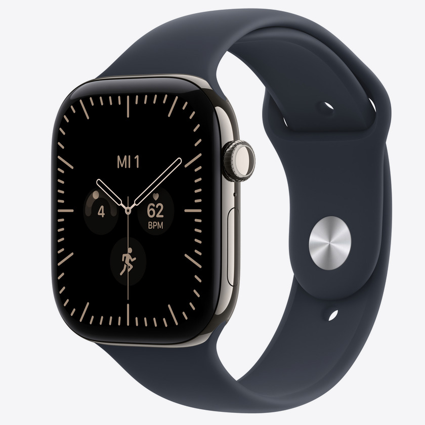 Apple Watch S12 Cellular 46mm Natural Titanium Case with Navy Blue Sport Band - S/M