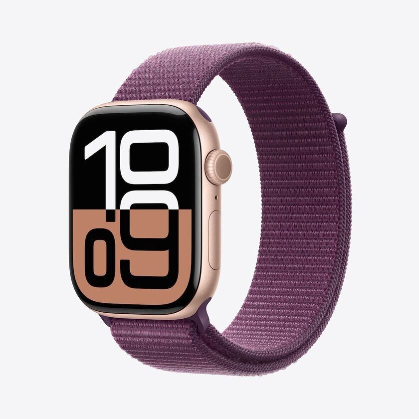 Apple Watch Series 10 GPS 42mm Rose Gold Aluminium Case with Plum Sport Loop