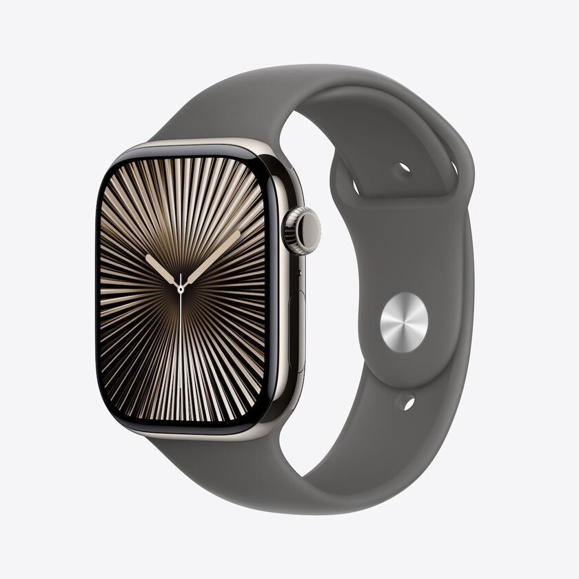 Apple Watch Series 10 GPS + Cellular 42mm Natural Titanium Case with Stone Grey Sport Band - M/L