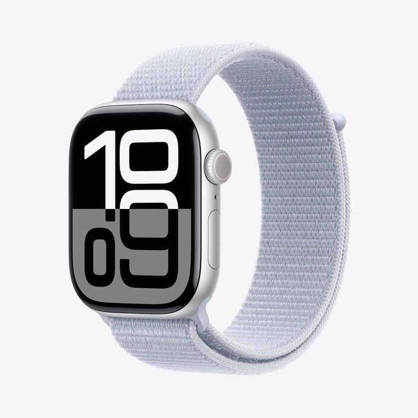 Apple Watch Series 10 GPS + Cellular 42mm Silver Aluminium Case with Blue Cloud Sport Loop