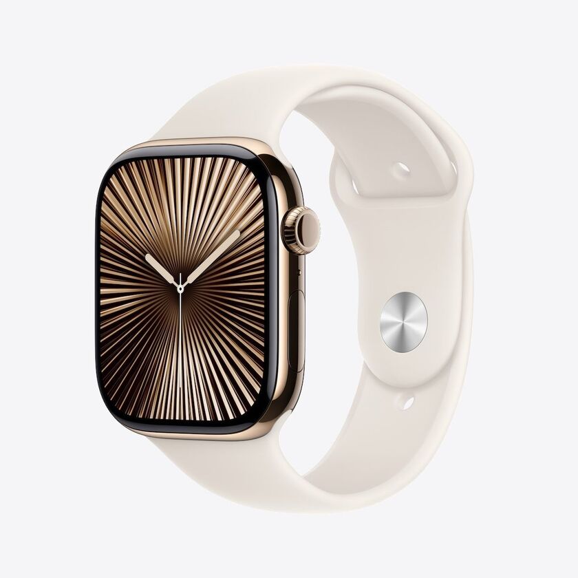 Apple Watch Series 10 GPS + Cellular 46mm Gold Titanium Case with Starlight Sport Band - M/L