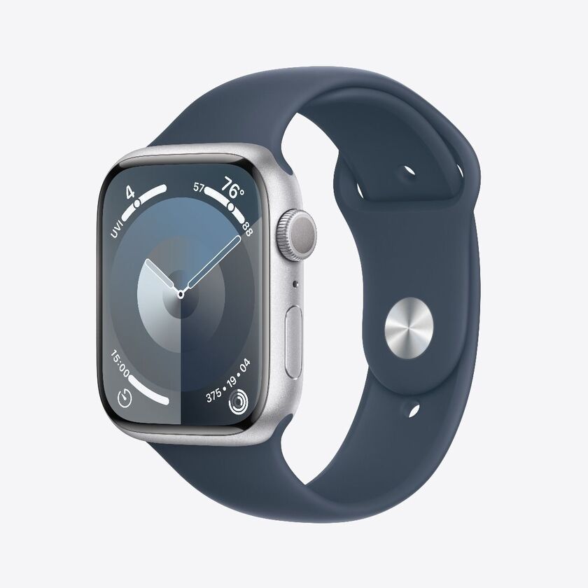 Apple Watch Series 9 GPS 41mm Silver Aluminium Case with Storm Blue Sport Band - M/L