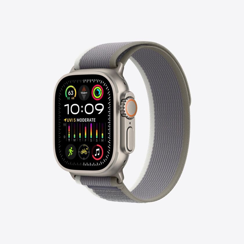 Apple Watch Ultra 2 GPS + Cellular, 49mm Titanium Case with Green/Grey Trail Loop - M/L