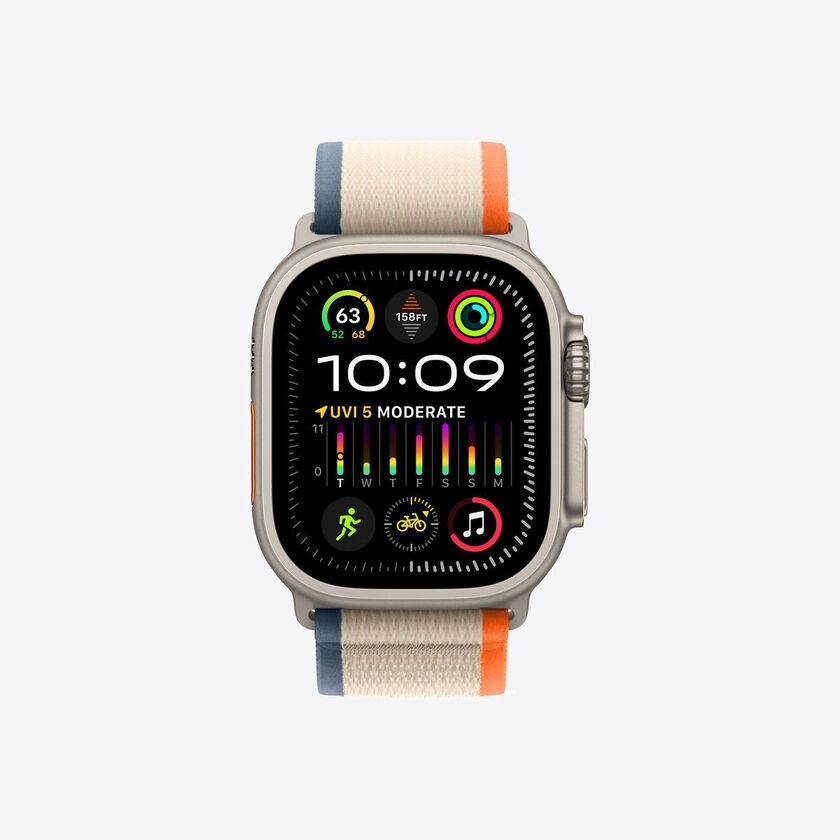 Apple Watch Ultra 2 GPS + Cellular, 49mm Titanium Case with Orange/Beige Trail Loop - S/M