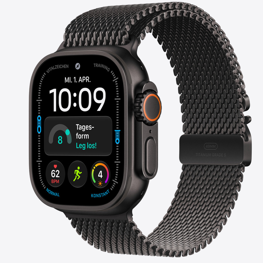 Apple Watch Ultra 4 Cellular 49mm Black Titanium Case with Black Titanium Milanese Loop - L