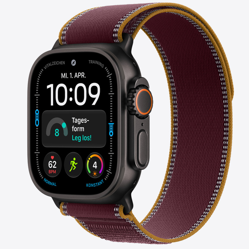 Apple Watch Ultra 4 Cellular 49mm Black Titanium Case with Burgundy Trail Loop - M/L