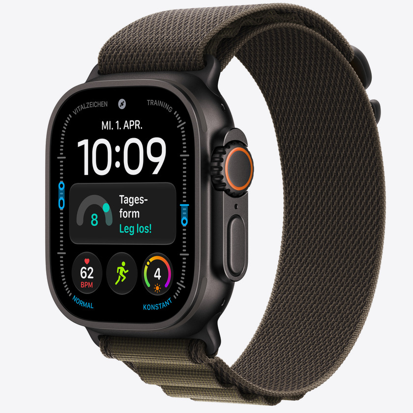 Apple Watch Ultra 4 Cellular 49mm Black Titanium Case with Dark Olive Alpine Loop - Medium