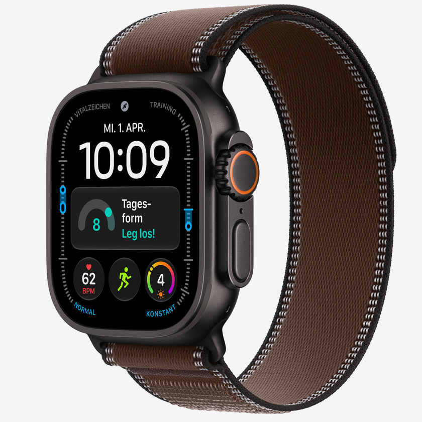Apple Watch Ultra 4 Cellular 49mm Black Titanium Case with Dark Umber Trail Loop - M/L