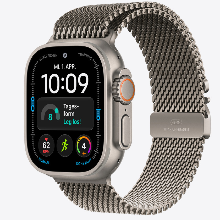 Apple Watch Ultra 4 Cellular 49mm Natural Titanium Case with Natural Titanium Milanese Loop - Large