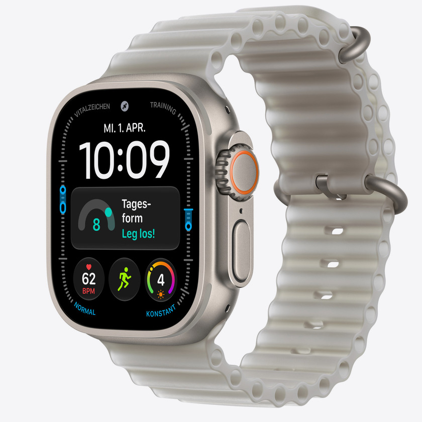 Apple Watch Ultra 4 Cellular 49mm Natural Titanium Case with Translucent Gray Ocean Band