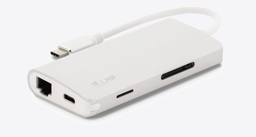 LMP USB-C mini Dock 8-port: HDMI, 3x USB 3.0, Ethernet, SD-MicroSD, USB-C charging Silver