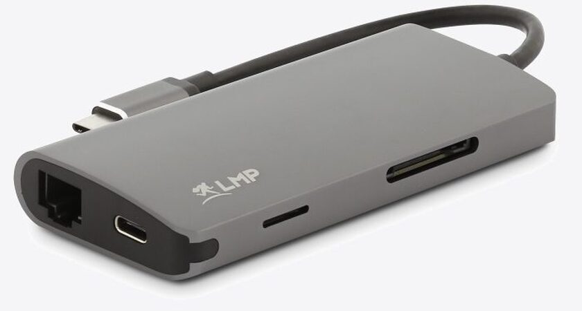 LMP USB-C mini Dock 8-port: HDMI, 3x USB 3.0, Ethernet, SD-MicroSD, USB-C charging Space Gray