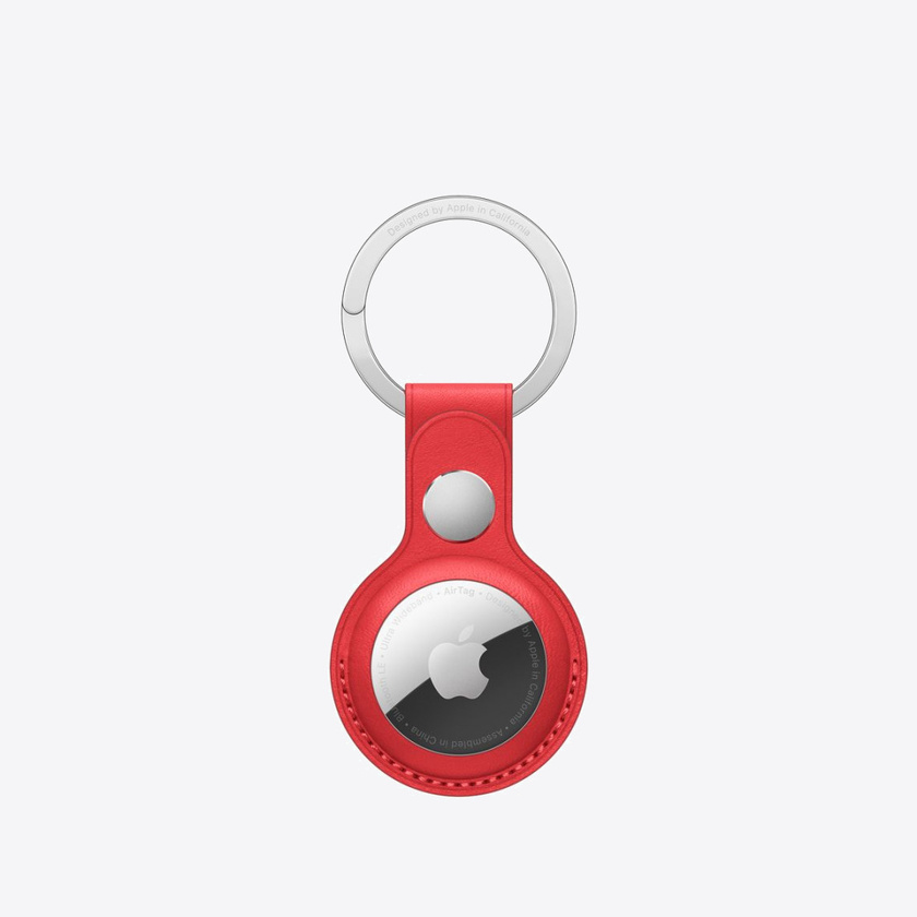 Apple AirTag Leather Key Ring Red