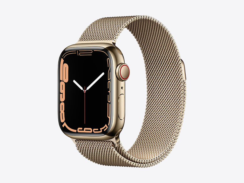 Apple Watch Series 7, Gold Stainless Steel Case with Milanese Loop 41mm, GPS + Cellular
