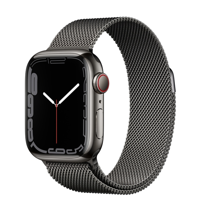 Apple Watch S7 Cellular, 41mm Graphite Stainless Steel Case with Graphite Milanese Loop