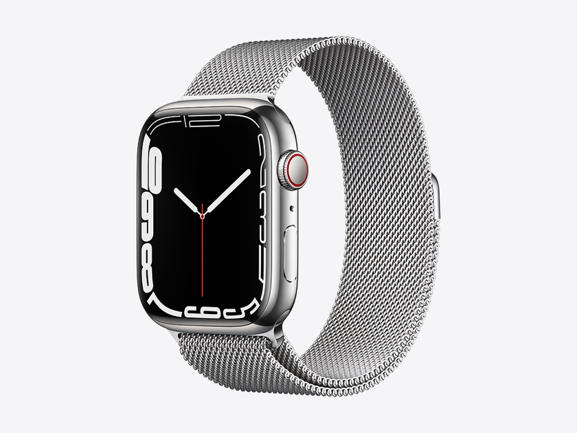 Apple Watch Series 7, Silver Stainless Steel Case with Milanese Loop 45mm, GPS + Cellular