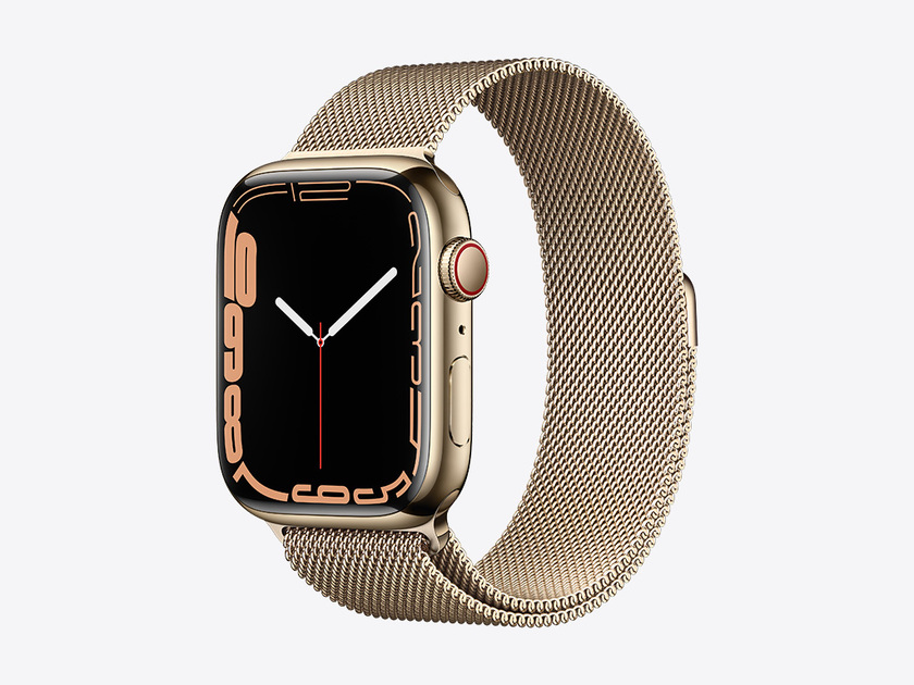 Apple Watch Series 7, Gold Stainless Steel Case with Milanese Loop 45mm, GPS + Cellular