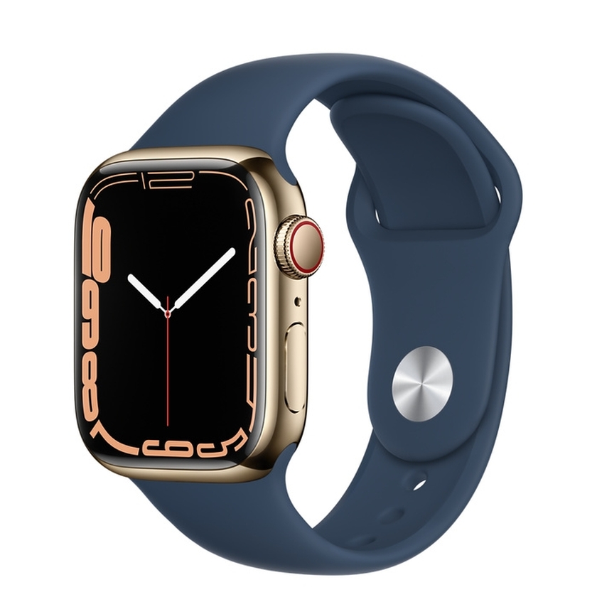 Apple Watch S7 Cellular, 41mm Gold Stainless Steel with Abyss Blue Sport Band - Regular