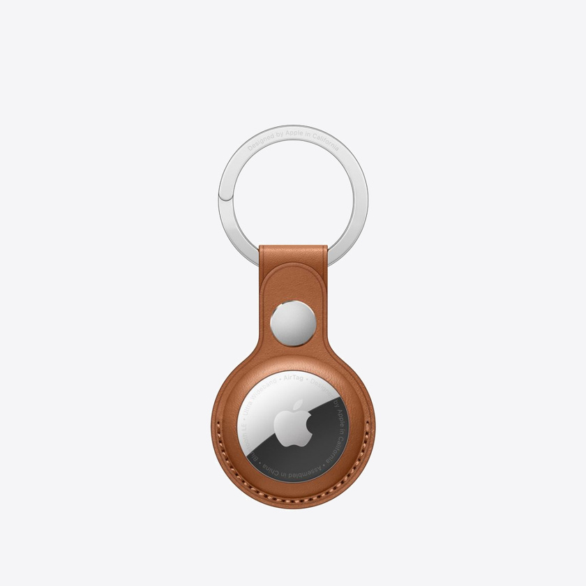 Apple AirTag Leather Key Ring Saddle Brown
